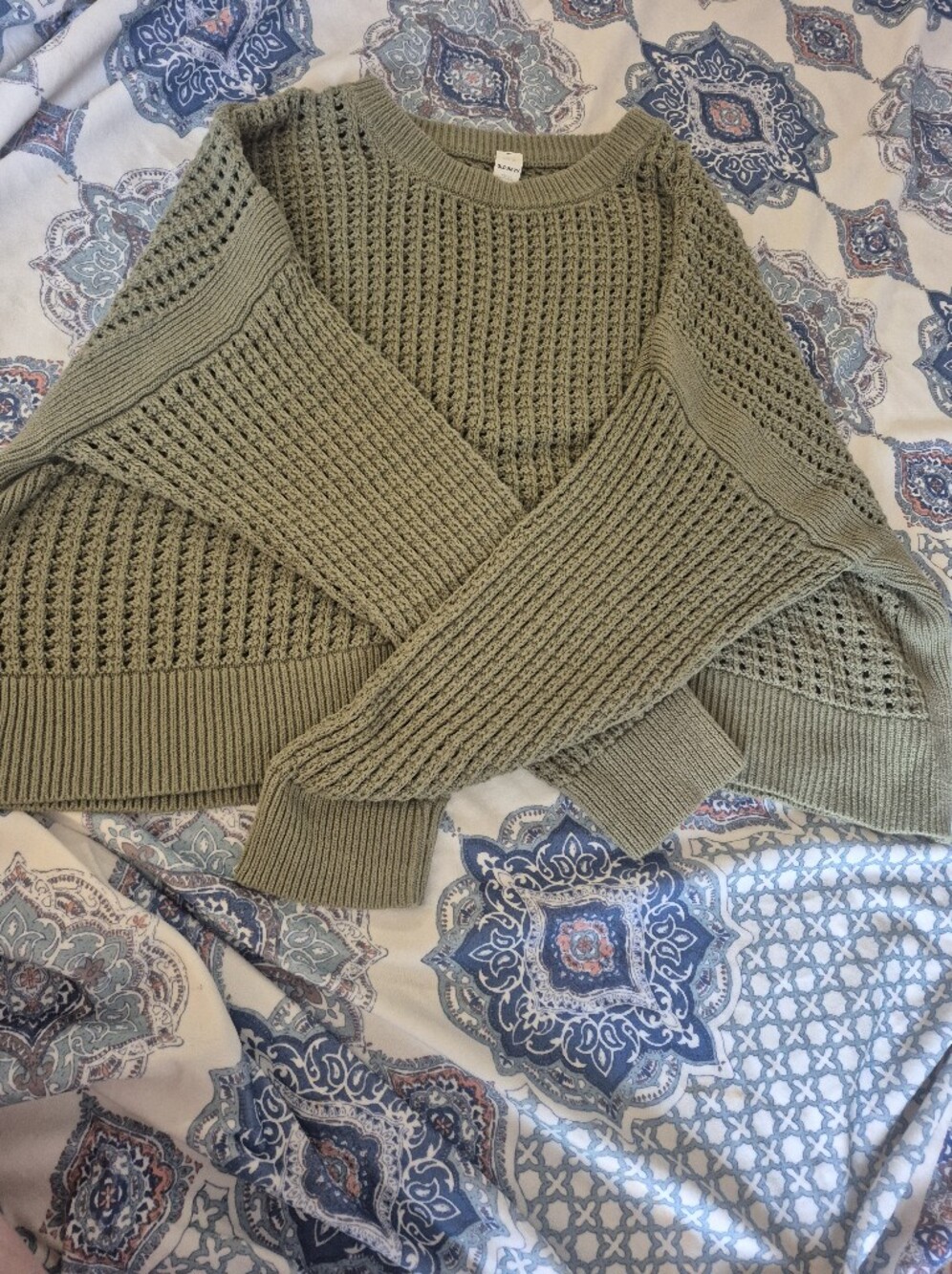 Old Navy Sage Green Open-Knit Crewneck Sweater